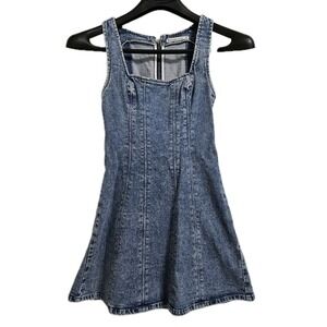 Abercrombie Fitch Denim Sleeveless Mini Fit Flare Dress Womens Small Vintage Y2K